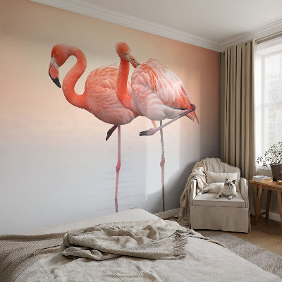 Fototapeta fizelinowa z nadrukiem z motywem delikatnych flamingów