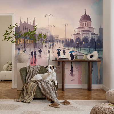 Fototapeta fizelinowa z nadrukiem Fototapeta fizelinowa z nadrukiem Deszczowy spacer