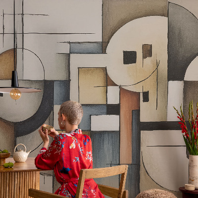 Fototapeta fizelinowa do sypialni z geometrycznym motywem w stonowanej kolorystyce