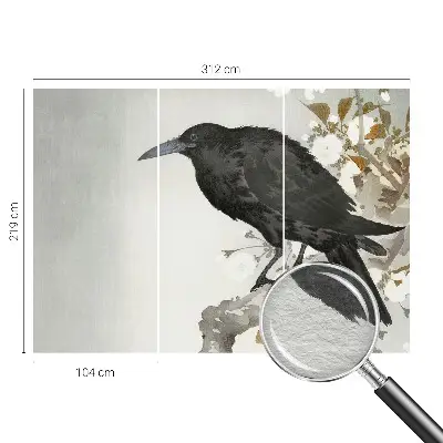Nowoczesna fototapeta do salonu z motywem kruka na tle kwiatów