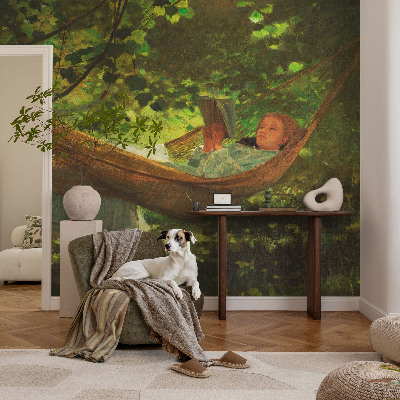 Nowoczesna fototapeta do salonu z motywem relaksu w hamaku