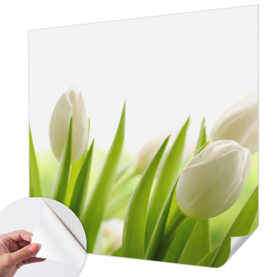 Fototapeta samoprzylepna z nadrukiem z białymi tulipanami