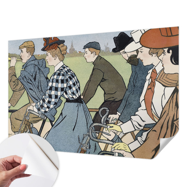 Nowoczesna fototapeta do salonu z motywem rowerzystów w stylu vintage