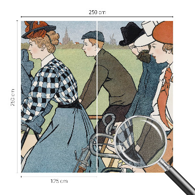 Nowoczesna fototapeta do salonu z motywem rowerzystów w stylu vintage