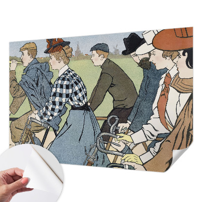 Nowoczesna fototapeta do salonu z motywem rowerzystów w stylu vintage