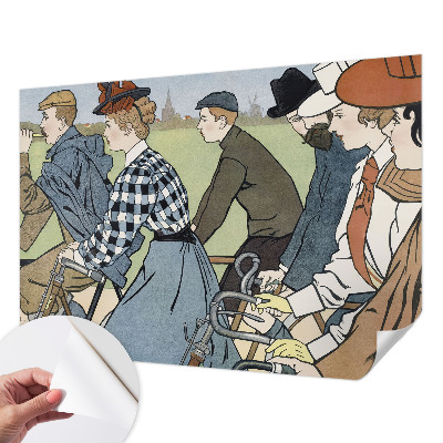 Nowoczesna fototapeta do salonu z motywem rowerzystów w stylu vintage
