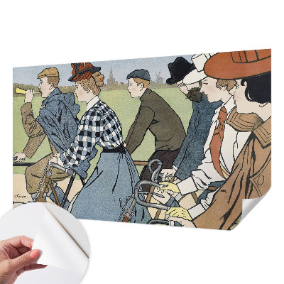 Nowoczesna fototapeta do salonu z motywem rowerzystów w stylu vintage