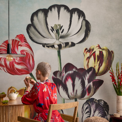 Tapeta fotograficzna samoprzylepna z kolorowymi tulipanami