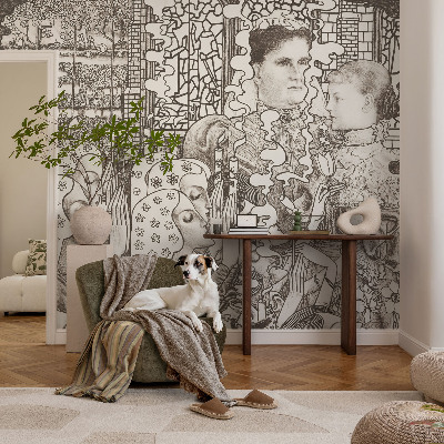 Nowoczesna fototapeta do salonu z motywem kwiatowych portretów