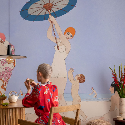 Nowoczesna fototapeta do salonu z motywem plaży w stylu retro