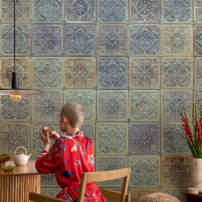 Fototapeta samoprzylepna do sypialni z motywem geometrycznych kafli