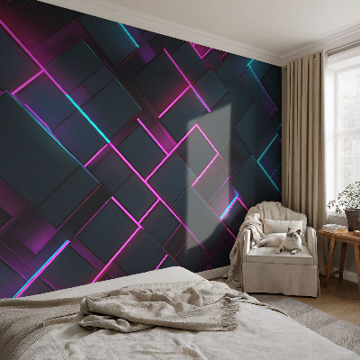 Nowoczesna fototapeta do salonu z neonowym geometrycznym wzorem