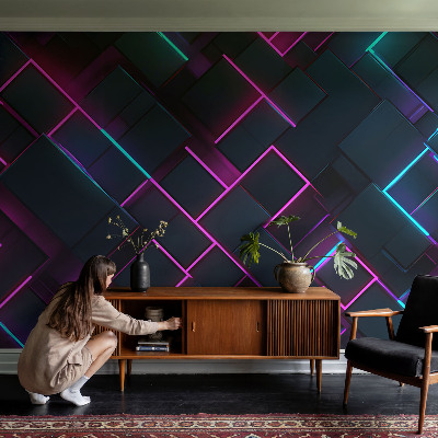 Nowoczesna fototapeta do salonu z neonowym geometrycznym wzorem