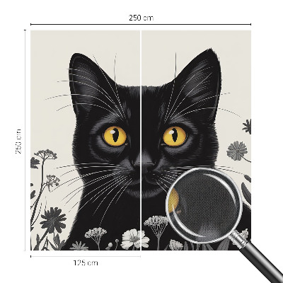 Tapeta fotograficzna samoprzylepna z motywem kwiatów i ilustracją kota