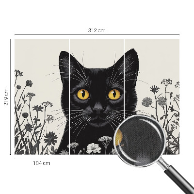 Tapeta fotograficzna samoprzylepna z motywem kwiatów i ilustracją kota