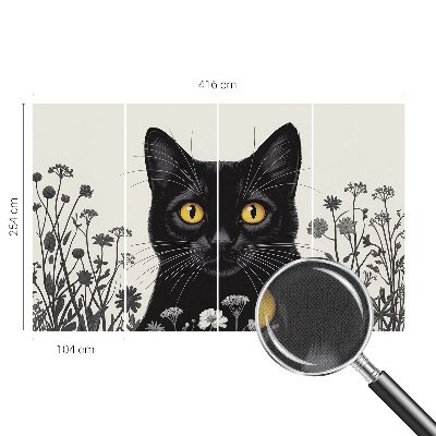 Tapeta fotograficzna samoprzylepna z motywem kwiatów i ilustracją kota