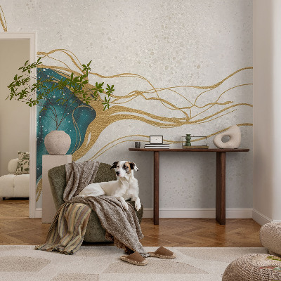 Tapeta fotograficzna z turkusowymi liniami