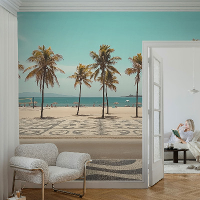 Nowoczesna fototapeta do salonu z motywem palm i plaży