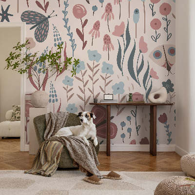 Tapeta fotograficzna z motywem kwiatów i owadów