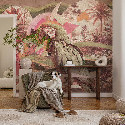 Nowoczesna fototapeta do salonu z motywem tropikalnych ptaków