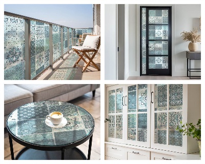 Naklejka na okno mleczna witraż Boho kafelki