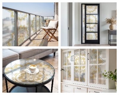 Mleczna naklejka na okno Florystyczna mandala