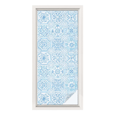 Mleczna naklejka na okno Niebieskie kafelki