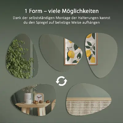 Lustro o organicznym kształcie bez ramy do zawieszenia na ścianie