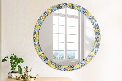 Lustro dekoracyjne okrągłe Niebieskie kwiaty
