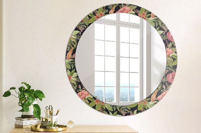 Lustro dekoracyjne okrągłe Kwiaty hibiskusa