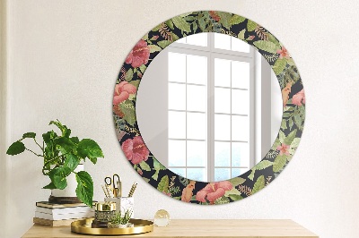 Lustro dekoracyjne okrągłe Kwiaty hibiskusa