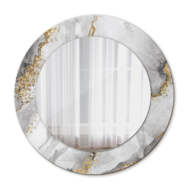 Lustro dekoracyjne okrągłe Biały marmur złoto