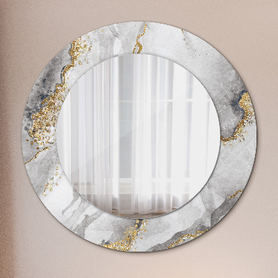 Lustro dekoracyjne okrągłe Biały marmur złoto