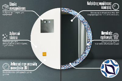 Niebieski arabski wzór Lustro dekoracyjne okrągłe