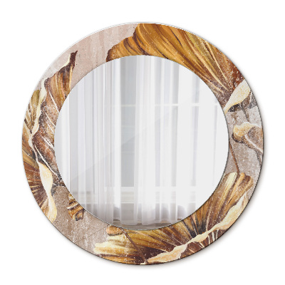 Lustro z nadrukiem dekoracyjne okrągłe Złote liście