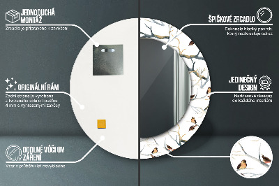 Lustro z nadrukiem dekoracyjne okrągłe Wróbelki ptaki gałęzie