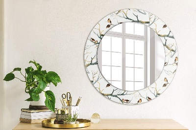 Lustro z nadrukiem dekoracyjne okrągłe Wróbelki ptaki gałęzie