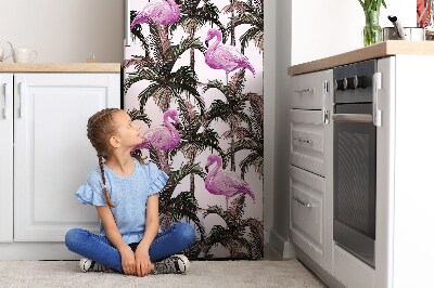 Okleina magnetyczna na lodówkę Flamingi w palmie