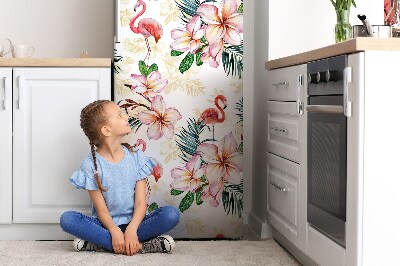 Okleina magnetyczna na lodówkę Flamingi w kwiatach