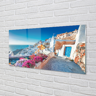 Obraz akrylowy Grecja Budynki morze kwiaty