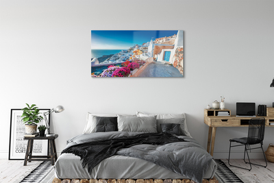 Obraz akrylowy Grecja Budynki morze kwiaty