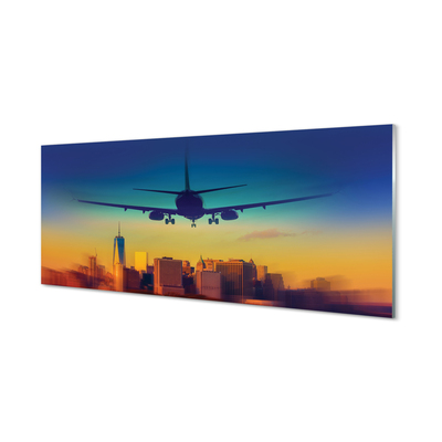 Obraz akrylowy Miasto chmury samolot zachód