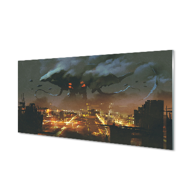 Obraz akrylowy Miasto nocą dym potwór