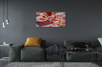 Obraz akrylowy Serca płatki róż kolacja kieliszki