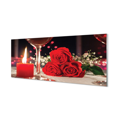 Obraz akrylowy Róże świeczka kieliszek
