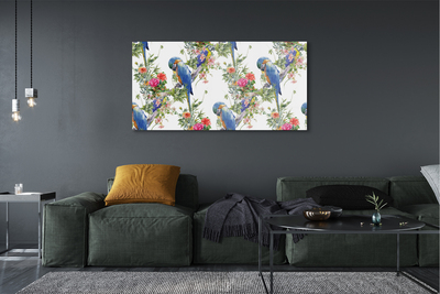 Obraz akrylowy Ptaki na gałęzi z kwiatami