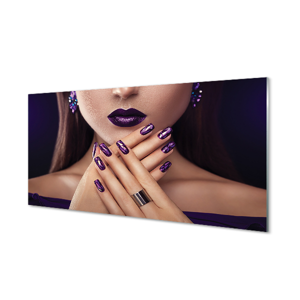Obraz akrylowy Kobieta dłonie usta fioletowe