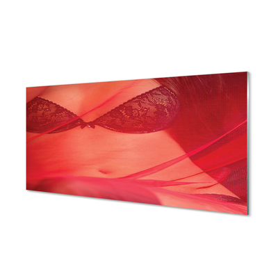 Obraz akrylowy Kobieta pod czerwonym tiulem