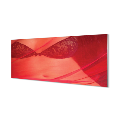 Obraz akrylowy Kobieta pod czerwonym tiulem
