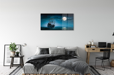 Obraz akrylowy Morze statek miasto księżyc